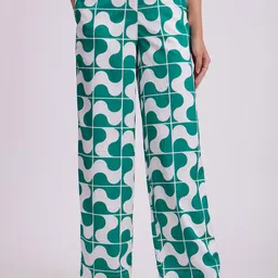 FableStreet Women Abstract Printed High-Rise Straight Fit Trousers-image-6