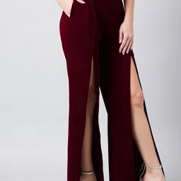 Athena Women Red Smart Flared Parallel Trousers-image-91
