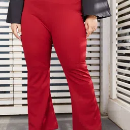 CURVE BY KASSUALLY Women Plus Red Size High-Rise Flared Trousers-77
