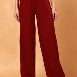 Cation Women Flared Mid-Rise Wide Leg Trousers-image-44