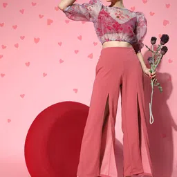 Athena Women Rose Solid Flared Trousers-image-32