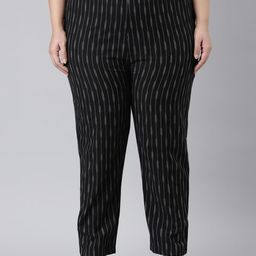 Go Colors Women Plus Size Comfort Striped Linen Trousers-85