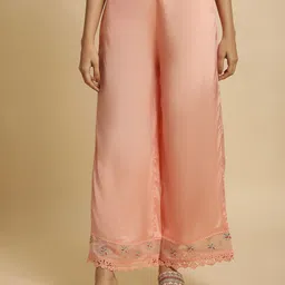 W Women Floral Embroidered Wide Leg Trousers-22