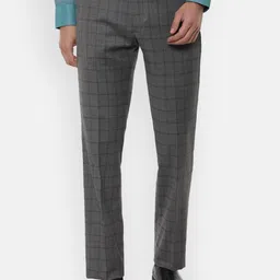 Louis Philippe Gods & Kings Men Grey Checked Formal Trousers-image-38