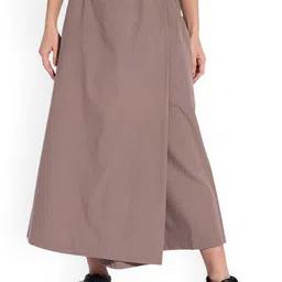 GRASS by Gitika Goyal Women Brown Relaxed Cotton Flared Wrap Culottes-image-55