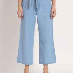 BAESD Women Straight Fit High-Rise Pleated Denim Culottes Trousers-image-63