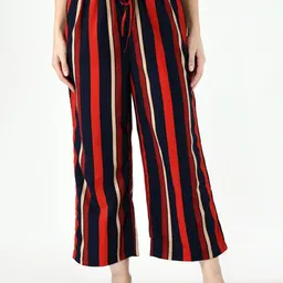 TAARAA Women Blue Striped Trousers-picture-58
