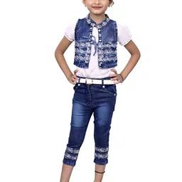 BAESD Girls Printed Round Neck Top with Trousers And Waistcoat-image-16
