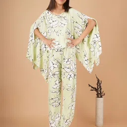 Unique Designers Girls Floral Printed Flared Sleeves Top with Trousers-image-80