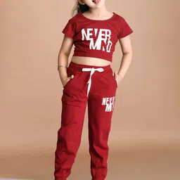LilPicks Girls Maroon Printed Top with Trousers-image-49