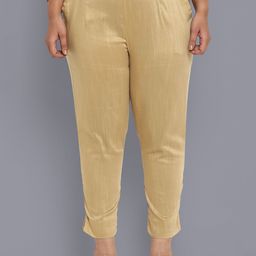 AURELIA Women Gold-Toned Pleated Cigarette Trousers-image-25