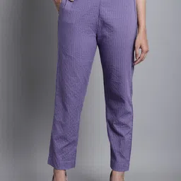 Enchanted Drapes Women Striped Cotton Cigarette Trousers-image-82