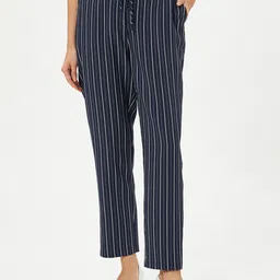 Koton Women Striped Mid-Rise Cropped Regular Trousers-image-36
