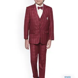 BAESD Boys Checked 5-Piece Single-Breasted Suit-image-87