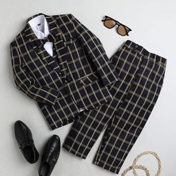 BAESD Boys Checked Silk Cotton Single Breasted 4-Pieces Suit-image-68