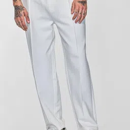 Snitch Men White Plain Relaxed Fit Trousers-image-57