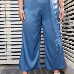 CURVE BY KASSUALLY Women Plus Size Blue High-Rise Parallel Trousers-15