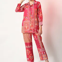 Sangria Ethnic Motifs Printed Shirt Collar Shirt With Trousers-picture-45