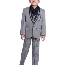 DKGF FASHION Boys Grey & Navy Blue Single-Breasted 5 Piece Suits-picture-11