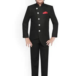 BAESD Boys Mandarin Collar Bandhgala Blazer & Trouser Suit-image-1