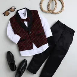 Jeetethnics Boys Black & Red Shirt & Trouser Set With Waist Coat-picture-10