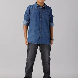 KiddoPanti Boys Denim Shirt With Trousers-picture-1