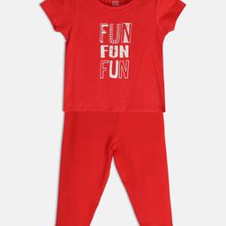 MINI KLUB Girls Printed Pure Cotton T-shirt with Trousers-14