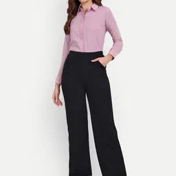 BROADSTAR Women Smart Loose Fit High-Rise Easy Wash Formal Parallel Trousers-image-81