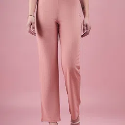DressBerry Women Peach-Coloured Relaxed Straight Fit High-Rise Easy Wash Trousers-image-42