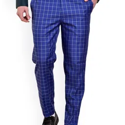 AD & AV Men Blue Checked Formal Trousers-picture-21