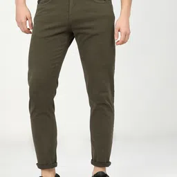 HIGHLANDER Men Olive Green Tapered Fit Easy Wash Trousers-picture-14