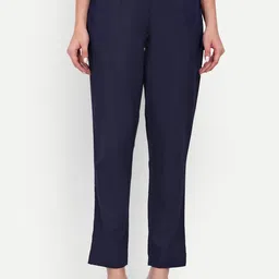 githaan Women Relaxed Straight Leg Mid-Rise Easy Wash Cotton Peg Trousers-image-68