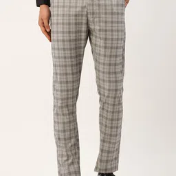 JAINISH Men Grey Checked Smart Slim Fit Easy Wash Trousers-image-34
