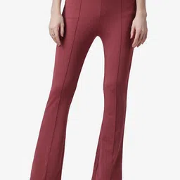 Popwings Women Cotton Smart Mid-Rise Regular Fit Flared Bootcut Trouser-10