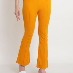 Popwings Women Mid-Rise Relaxed Easy Wash Bootcut Trousers-image-73