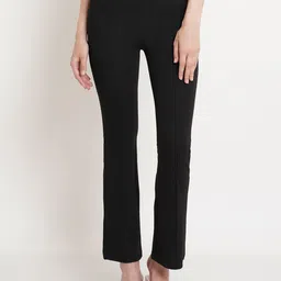 Popwings Women Solid Regular Fit Bootcut Trousers-image-93
