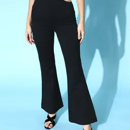SASSAFRAS Women Black Solid Kick Flare Trousers-picture-19
