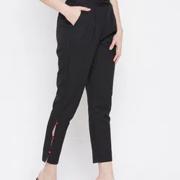WineRed Women Black Solid Trousers-image-60