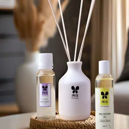 Iris White & Lavender Colour 4 Pcs Lavender & Lemon Grass Reed Aroma Oil Diffuser & Sticks image 5