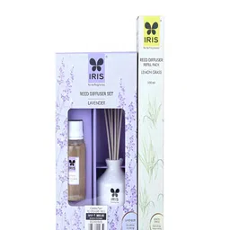 Iris White & Lavender Colour 4 Pcs Lavender & Lemon Grass Reed Aroma Oil Diffuser & Sticks image 2