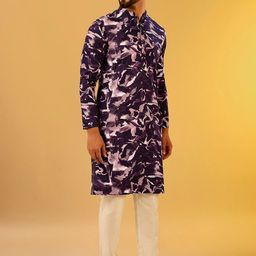 KISAH Abstract Digital Print Mandarin Collar Regular Kurta with Trousers image 4