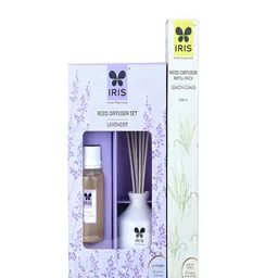 Iris White & Lavender Colour 4 Pcs Lavender & Lemon Grass Reed Aroma Oil Diffuser & Sticks image 4