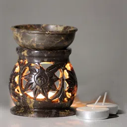 Brahmz Soapstone Aroma Diffuser Lamp Marble Oil Burner with 2 Tea Lights & 2 Aroma Oils image 2