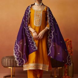MOKOSH Floral Embroidered Straight Kurta With Trousers And Dupatta-image-23