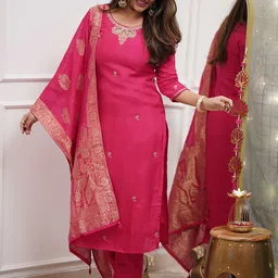 KALINI Women Ethnic Motifs Embroidered Regular Kurta with Trousers & With Dupatta-26