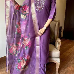 KALINI Women Ethnic Motifs Embroidered Regular Kurta with Trousers & With Dupatta-picture-54