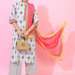Vishudh Women Woven Design Pure Cotton Kurta with Palazzo and Dupatta-49
