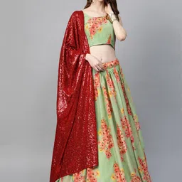 SHOPGARB Printed Sequinned Semi-Stitched Lehenga & Unstitched Blouse With Dupatta-picture-49