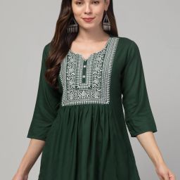 Women Embroidered Viscose Rayon Flared Kurta-image-102