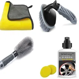 5Pcs Car Cleaning Kit Towel,brush,car polish liquid Combo-37